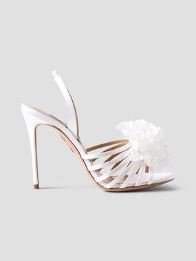 White Aquazzura Love Carnation Slingback heels White Floral Stiletto size 8 / 38